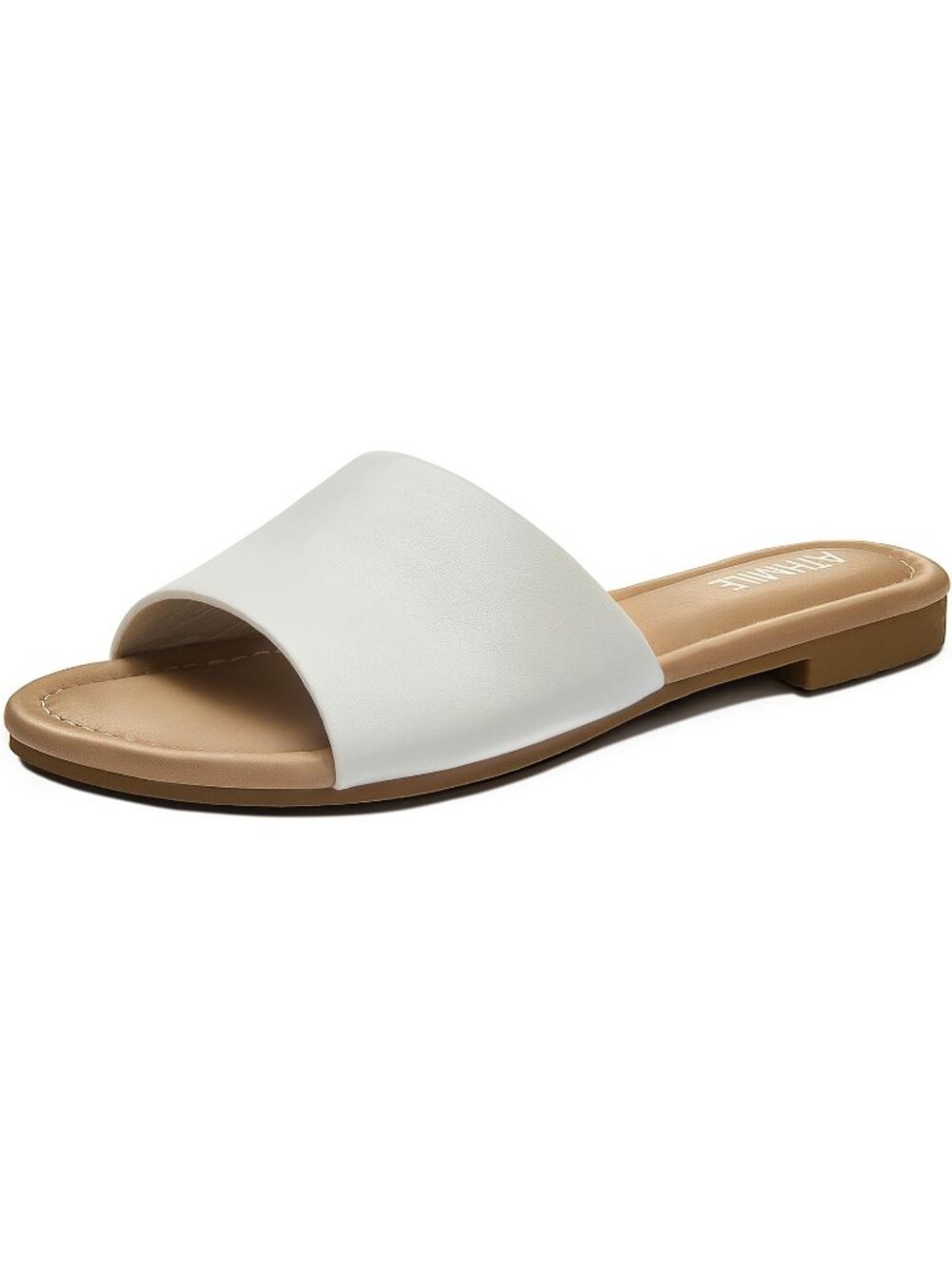 Women's Beige Summer One Band Open Toe Slides Comfortable Walking Slippers